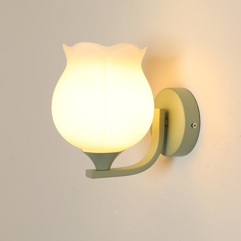 Contemporary Creative Cylinder Flower Iron Glass Shade 1-Light Wall Sconce Lamp For Living Room