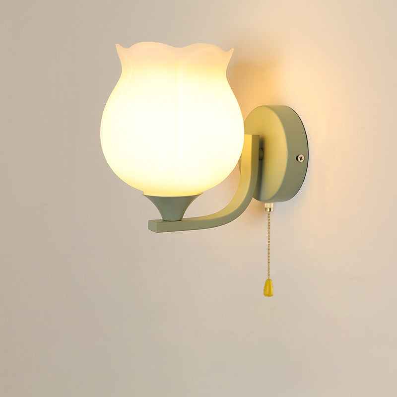 Contemporary Creative Cylinder Flower Iron Glass Shade 1-Light Wall Sconce Lamp For Living Room