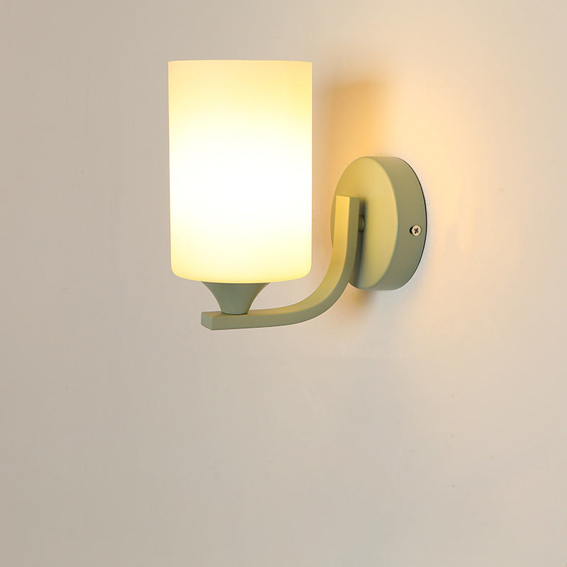 Contemporary Creative Cylinder Flower Iron Glass Shade 1-Light Wall Sconce Lamp For Living Room