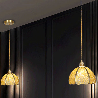 Modern Luxury Dome Crushed Crystal Full Brass 1-Light Pendant Light For Bedroom