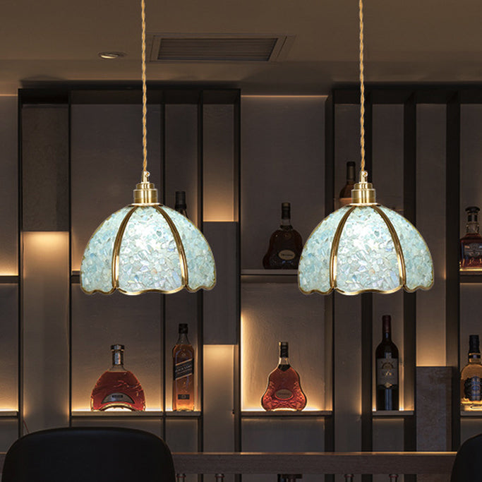 Modern Luxury Dome Crushed Crystal Full Brass 1-Light Pendant Light For Bedroom