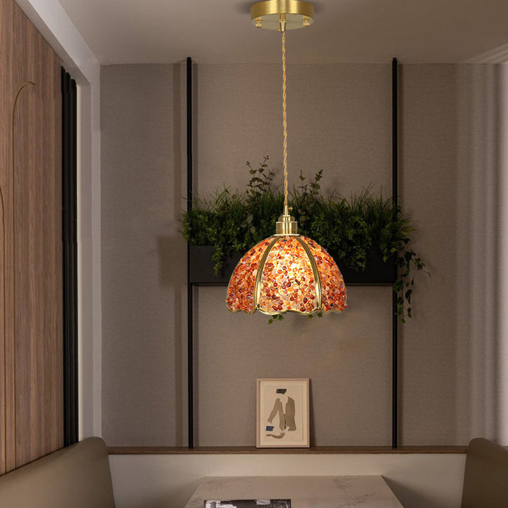 Dôme de luxe moderne en cristal écrasé avec laiton complet, suspension à 1 lumière pour chambre 