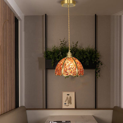 Modern Luxury Dome Crushed Crystal Full Brass 1-Light Pendant Light For Bedroom
