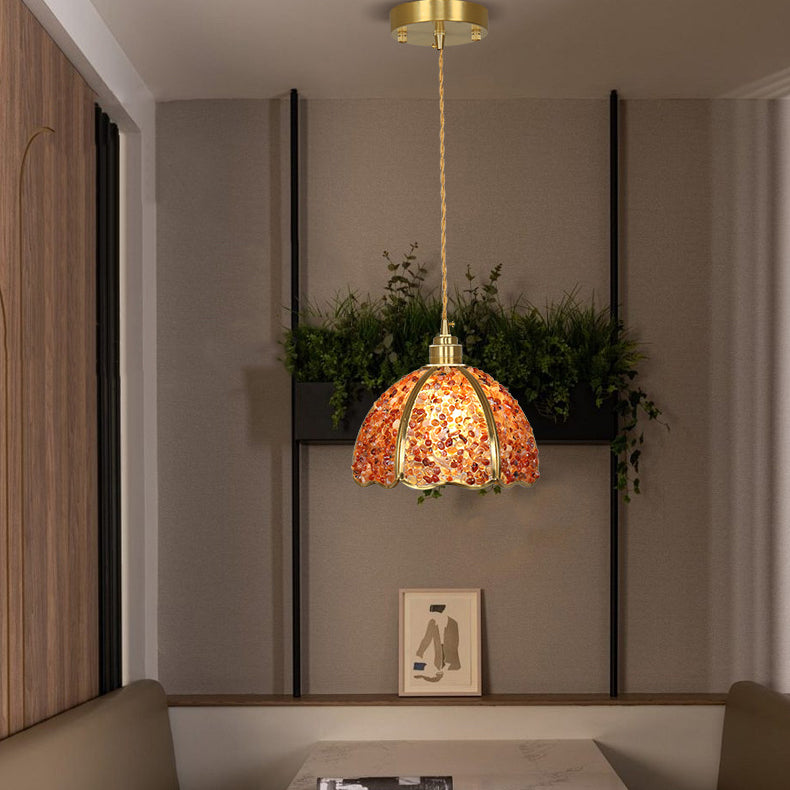 Modern Luxury Dome Crushed Crystal Full Brass 1-Light Pendant Light For Bedroom