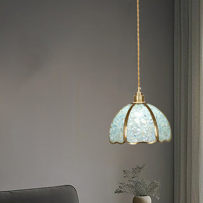Modern Luxury Dome Crushed Crystal Full Brass 1-Light Pendant Light For Bedroom