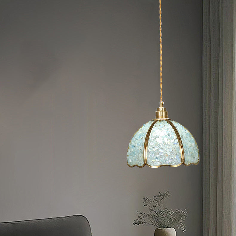 Modern Luxury Dome Crushed Crystal Full Brass 1-Light Pendant Light For Bedroom