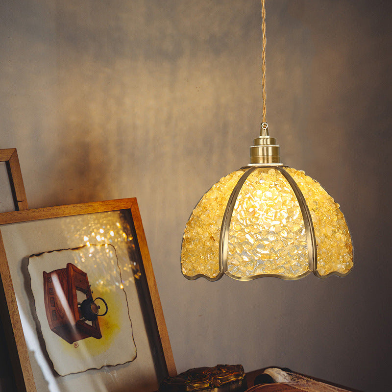 Modern Luxury Dome Crushed Crystal Full Brass 1-Light Pendant Light For Bedroom