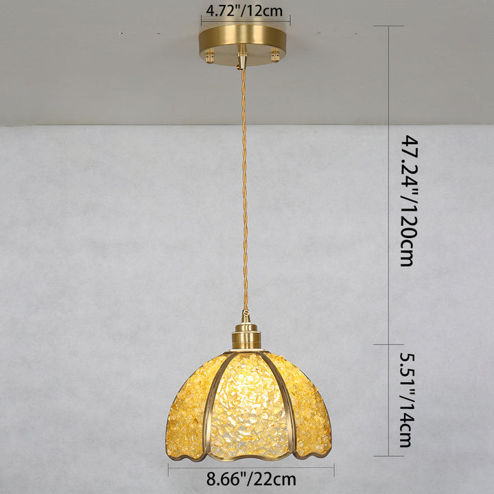 Dôme de luxe moderne en cristal écrasé avec laiton complet, suspension à 1 lumière pour chambre 
