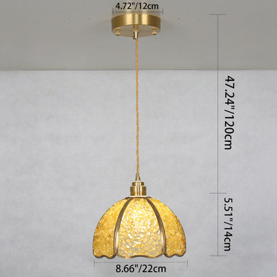 Modern Luxury Dome Crushed Crystal Full Brass 1-Light Pendant Light For Bedroom