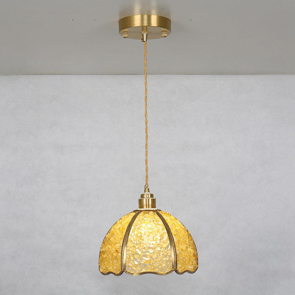 Dôme de luxe moderne en cristal écrasé avec laiton complet, suspension à 1 lumière pour chambre 
