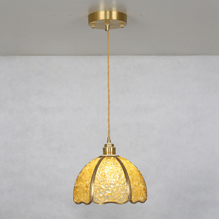 Dôme de luxe moderne en cristal écrasé avec laiton complet, suspension à 1 lumière pour chambre 