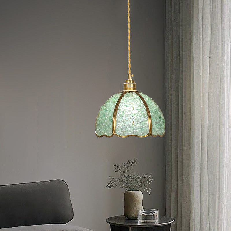 Modern Luxury Dome Crushed Crystal Full Brass 1-Light Pendant Light For Bedroom