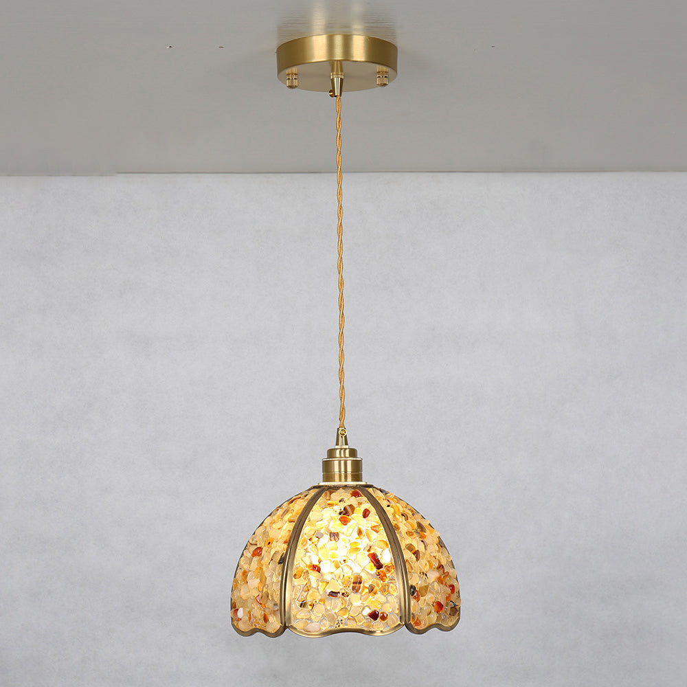 Dôme de luxe moderne en cristal écrasé avec laiton complet, suspension à 1 lumière pour chambre 