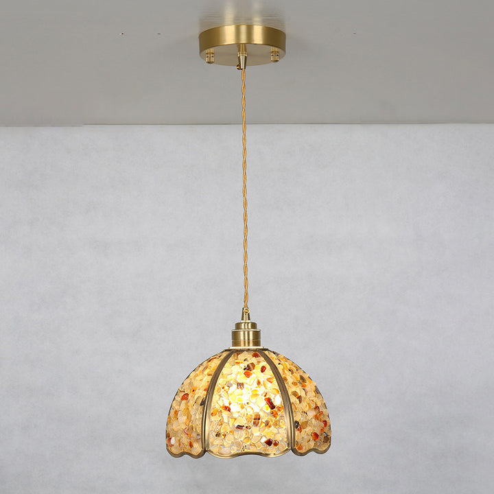 Dôme de luxe moderne en cristal écrasé avec laiton complet, suspension à 1 lumière pour chambre 