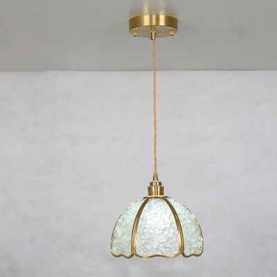 Modern Luxury Dome Crushed Crystal Full Brass 1-Light Pendant Light For Bedroom