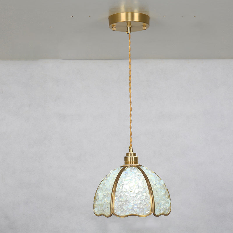 Modern Luxury Dome Crushed Crystal Full Brass 1-Light Pendant Light For Bedroom