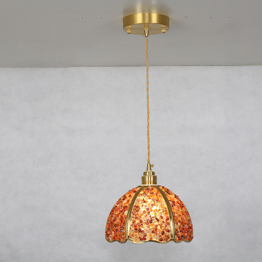 Dôme de luxe moderne en cristal écrasé avec laiton complet, suspension à 1 lumière pour chambre 