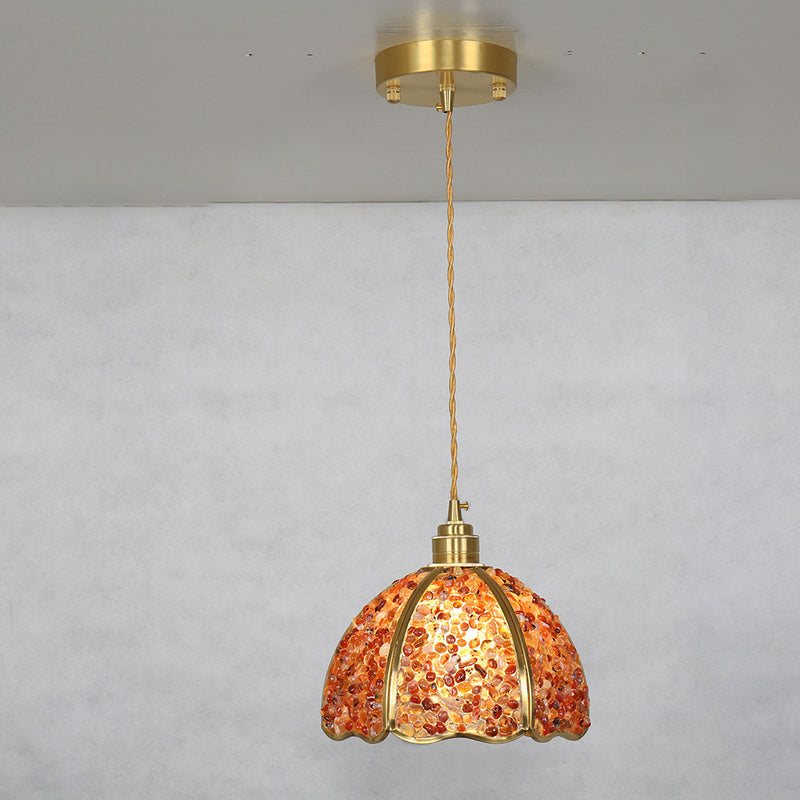 Modern Luxury Dome Crushed Crystal Full Brass 1-Light Pendant Light For Bedroom