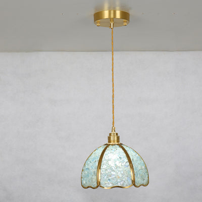 Modern Luxury Dome Crushed Crystal Full Brass 1-Light Pendant Light For Bedroom