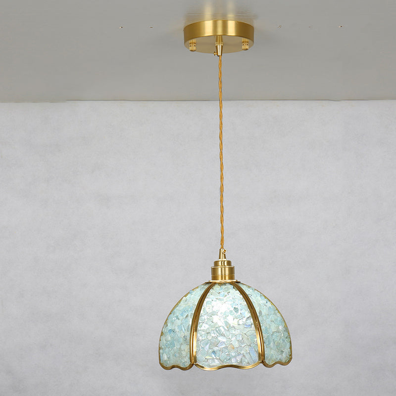 Modern Luxury Dome Crushed Crystal Full Brass 1-Light Pendant Light For Bedroom