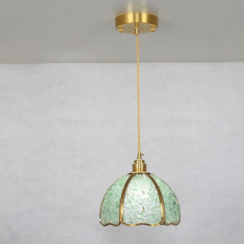 Modern Luxury Dome Crushed Crystal Full Brass 1-Light Pendant Light For Bedroom