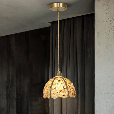 Modern Luxury Dome Crushed Crystal Full Brass 1-Light Pendant Light For Bedroom