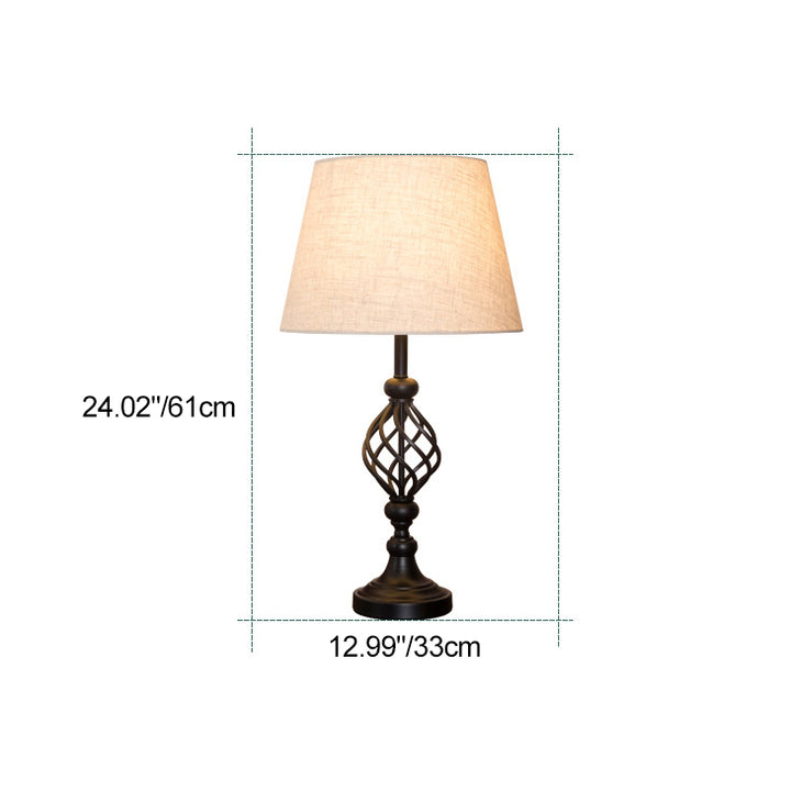 Lampe de table 1 lumière avec abat-jour en tissu cylindrique rond de style moderne mi-siècle et base en fer pour chambre 