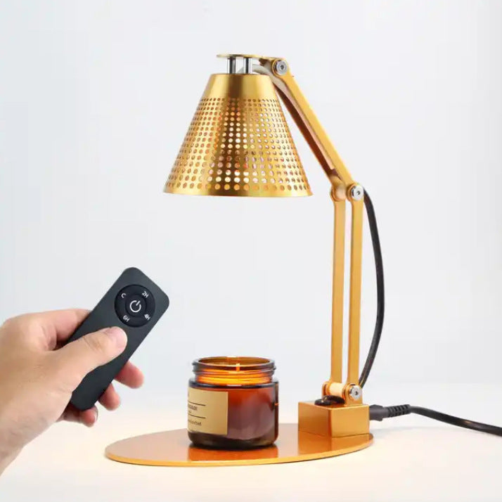 Lampe de table à cire fondante aromatique à une lumière avec abat-jour en verre rayé en fer, cylindre pliable romantique minimaliste moderne pour chambre à coucher 