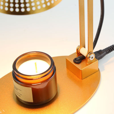 Lampe de table à cire fondante aromatique à une lumière avec abat-jour en verre rayé en fer, cylindre pliable romantique minimaliste moderne pour chambre à coucher 