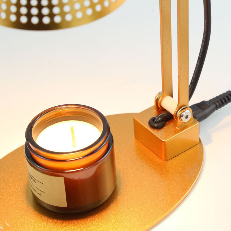 Lampe de table à cire fondante aromatique à une lumière avec abat-jour en verre rayé en fer, cylindre pliable romantique minimaliste moderne pour chambre à coucher 