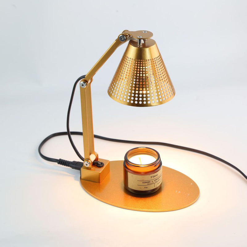 Lampe de table à cire fondante aromatique à une lumière avec abat-jour en verre rayé en fer, cylindre pliable romantique minimaliste moderne pour chambre à coucher 