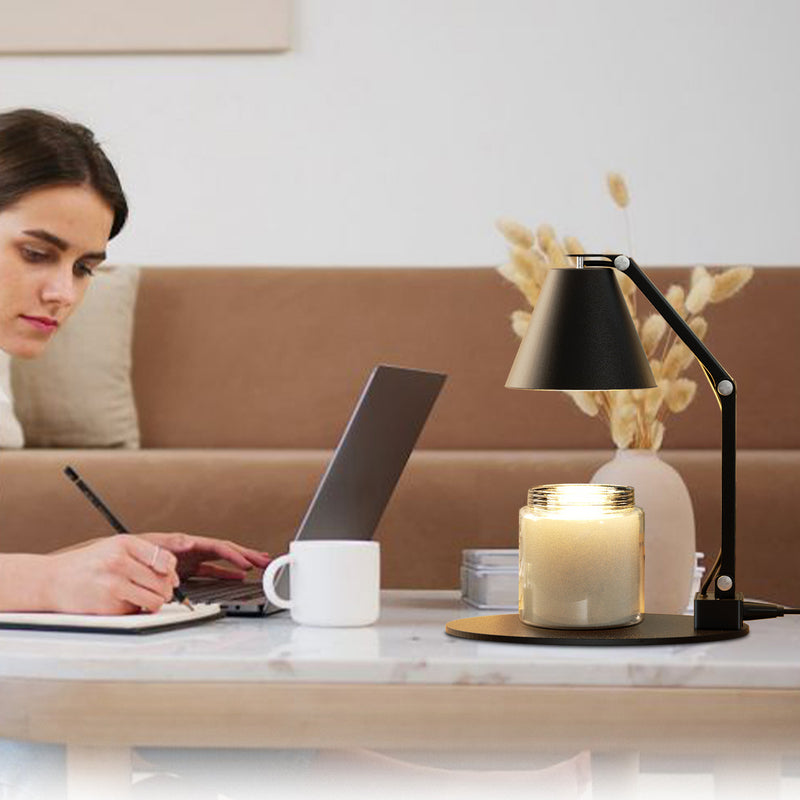 Lampe de table à cire fondante aromatique à une lumière avec abat-jour en verre rayé en fer, cylindre pliable romantique minimaliste moderne pour chambre à coucher 