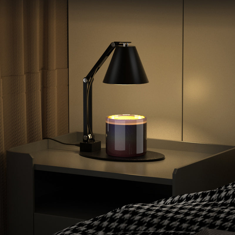 Lampe de table à cire fondante aromatique à une lumière avec abat-jour en verre rayé en fer, cylindre pliable romantique minimaliste moderne pour chambre à coucher 