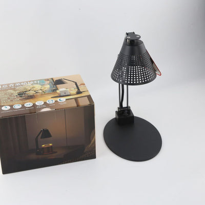 Lampe de table à cire fondante aromatique à une lumière avec abat-jour en verre rayé en fer, cylindre pliable romantique minimaliste moderne pour chambre à coucher 