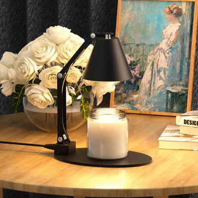 Lampe de table à cire fondante aromatique à une lumière avec abat-jour en verre rayé en fer, cylindre pliable romantique minimaliste moderne pour chambre à coucher 