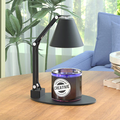 Lampe de table à cire fondante aromatique à une lumière avec abat-jour en verre rayé en fer, cylindre pliable romantique minimaliste moderne pour chambre à coucher 