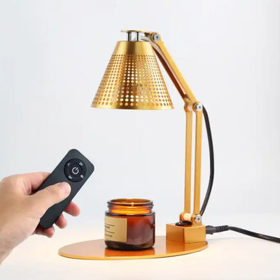 Lampe de table à cire fondante aromatique à une lumière avec abat-jour en verre rayé en fer, cylindre pliable romantique minimaliste moderne pour chambre à coucher 