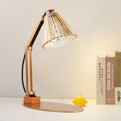 Lampe de table à cire fondante aromatique à une lumière avec abat-jour en verre rayé en fer, cylindre pliable romantique minimaliste moderne pour chambre à coucher 