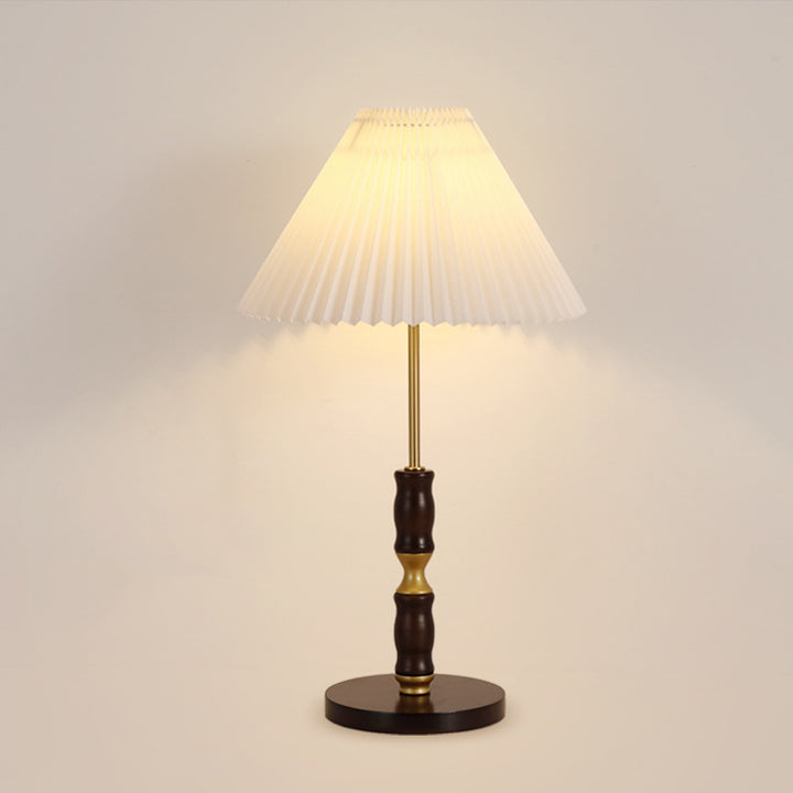 Abat-jour en tissu plissé à rayures coniques cylindriques traditionnel français en bois massif et métal 1-lampe de table pour chambre 