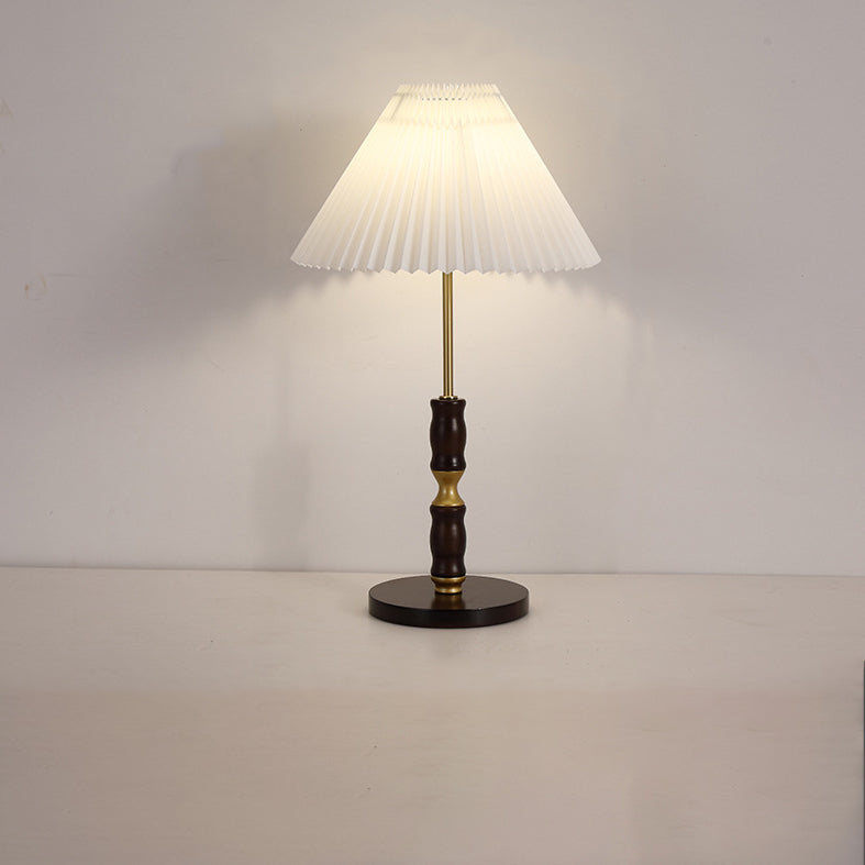 Abat-jour en tissu plissé à rayures coniques cylindriques traditionnel français en bois massif et métal 1-lampe de table pour chambre 