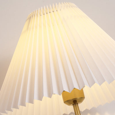 Traditional French Cylinder Cone Stripe Pleated Fabric Shade Solid Wood Metal 1-Light Table Lamp For Bedroom