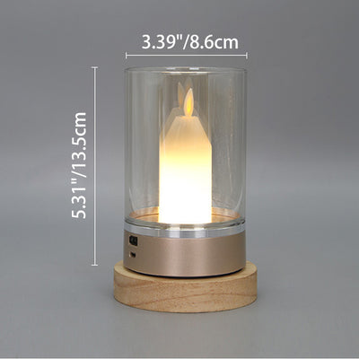 Modern Art Deco Sensible Cylinder Candlestick Glass ABS LED Table Lamp For Living Room