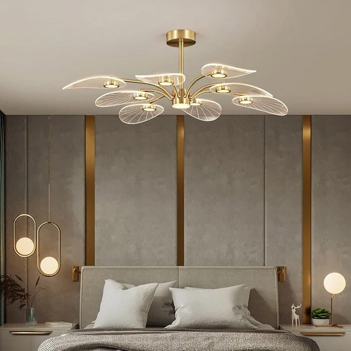 Luz de techo semi-empotrada LED de acrílico con hojas de rama redonda de hierro escandinavo contemporáneo para dormitorio 