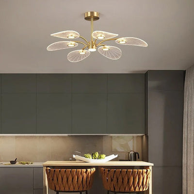 Contemporary Scandinavian Iron Round Branch Leaf Acrylic LED Semi-Flush Mount Ceiling Light For Bedroom