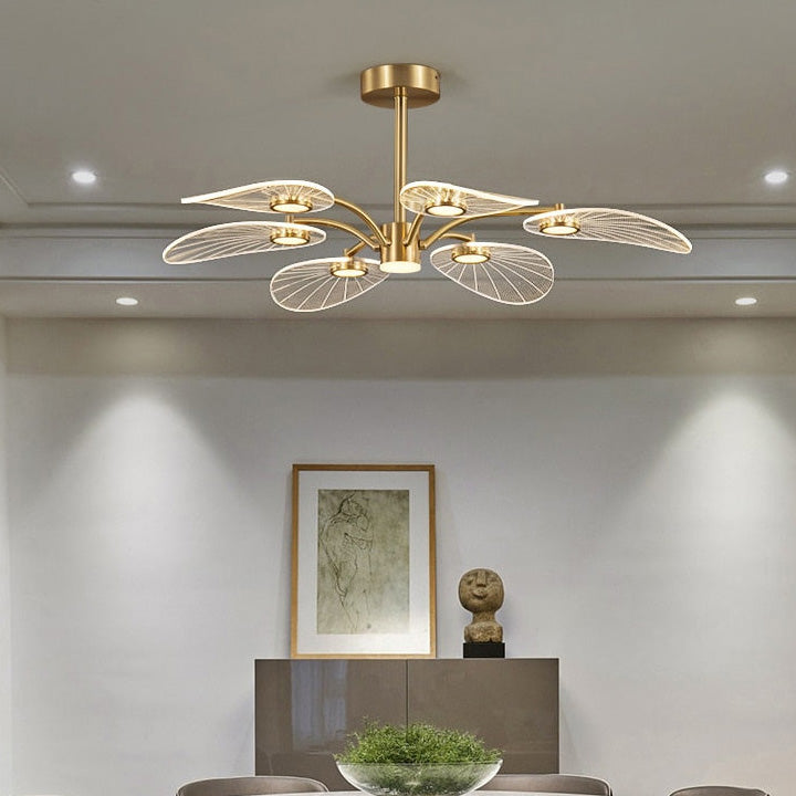 Luz de techo semi-empotrada LED de acrílico con hojas de rama redonda de hierro escandinavo contemporáneo para dormitorio 