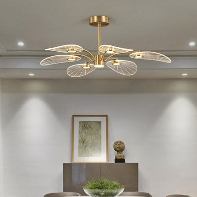 Contemporary Scandinavian Iron Round Branch Leaf Acrylic LED Semi-Flush Mount Ceiling Light For Bedroom