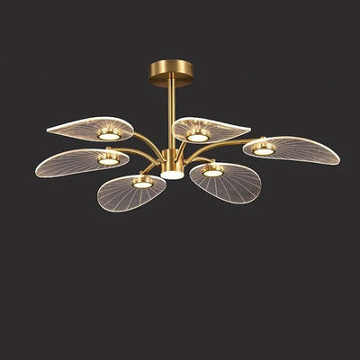 Contemporary Scandinavian Iron Round Branch Leaf Acrylic LED Semi-Flush Mount Ceiling Light For Bedroom