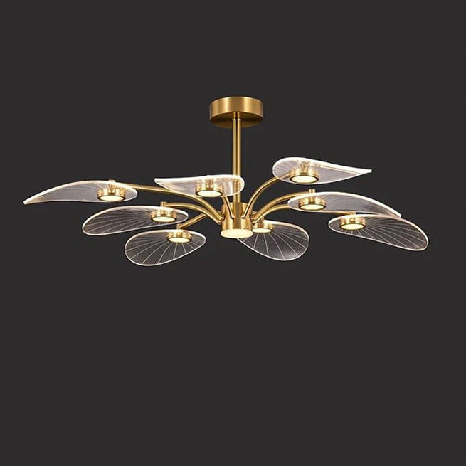Contemporary Scandinavian Iron Round Branch Leaf Acrylic LED Semi-Flush Mount Ceiling Light For Bedroom