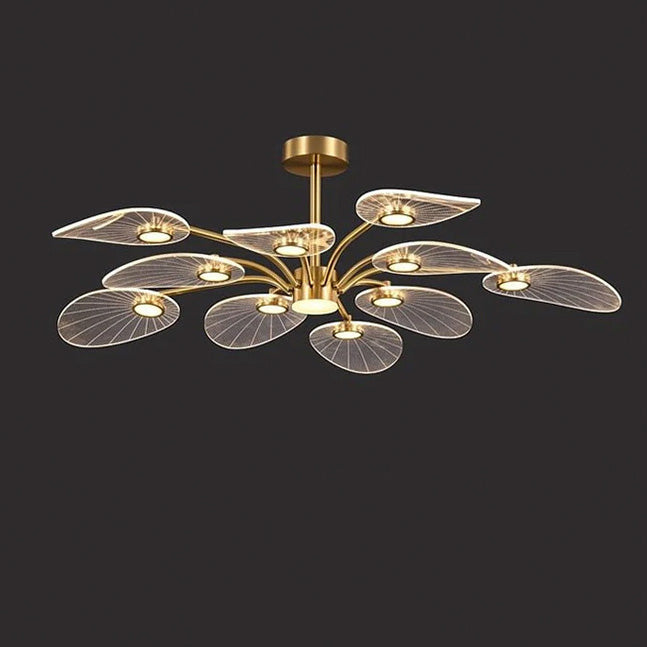 Contemporary Scandinavian Iron Round Branch Leaf Acrylic LED Semi-Flush Mount Ceiling Light For Bedroom