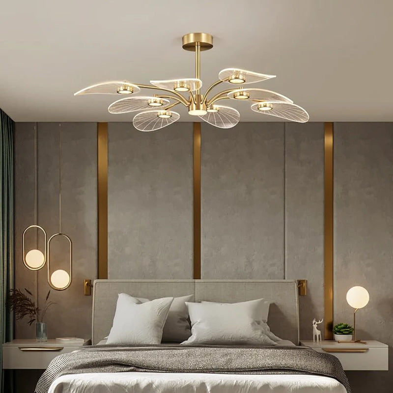 Contemporary Scandinavian Iron Round Branch Leaf Acrylic LED Semi-Flush Mount Ceiling Light For Bedroom